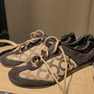 Coach Brown and Tan Sneakers Classic Stylish Size 8